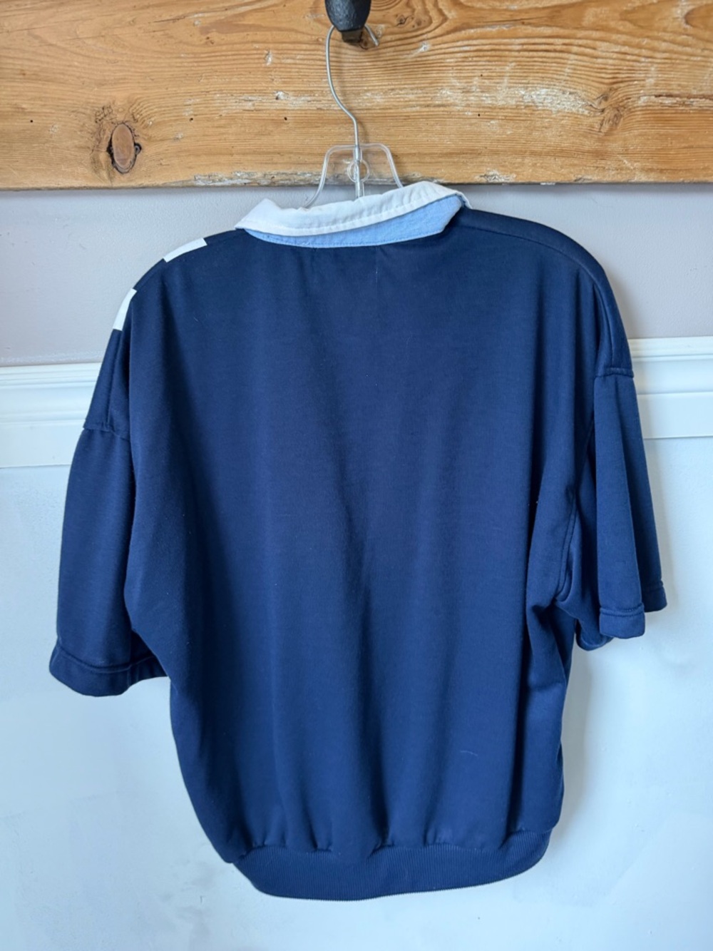 Vintage Fine Line Navy White Striped Rugby Polo Shirt Large eclectic grandpa - Picture 3 of 3
